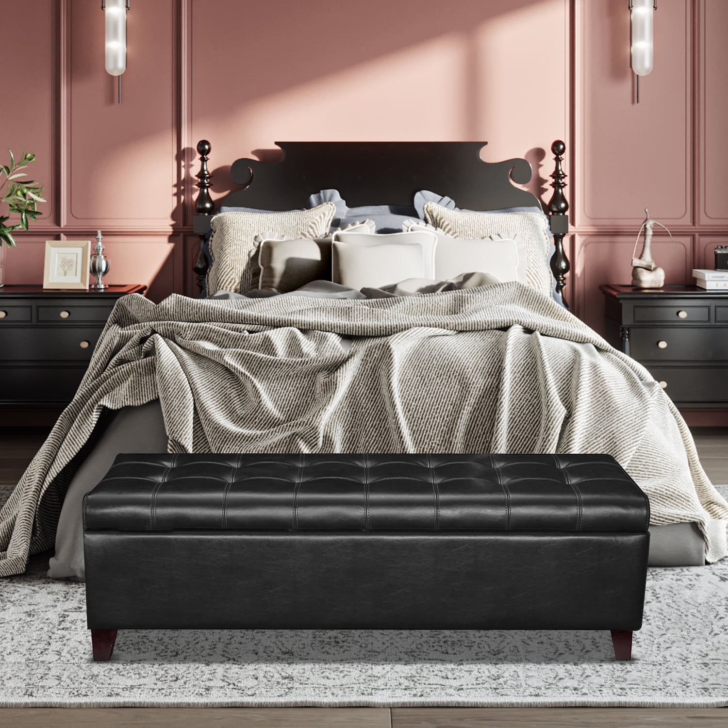 Homebeez 51" Bedroom Ottoman Bedside Ottoman Square Storage Ottoman ...