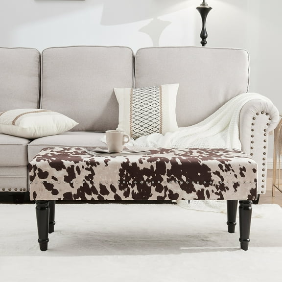 Adeco  Cow Print Fabric Rectangular Bench Ottoman Dairy cattle Dairy cattle