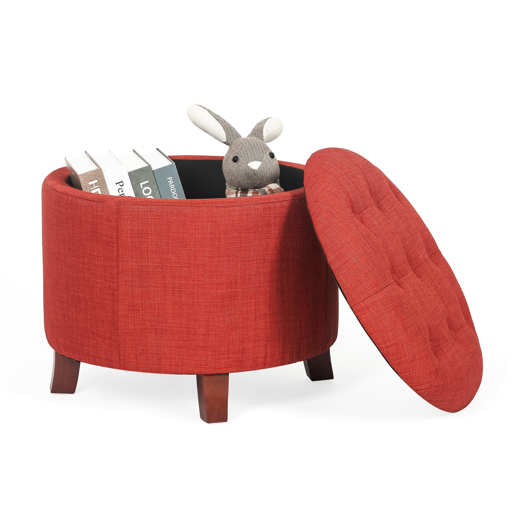 Homebeez Fabric Cushion Round Button Tufted Lift Top Storage Ottoman