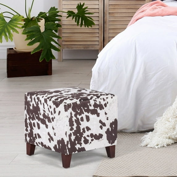 Homebeez Fabric Ottoman Square Footstool Padded Footrest Seat Sofa Footrest Extra Seating Brown Cow