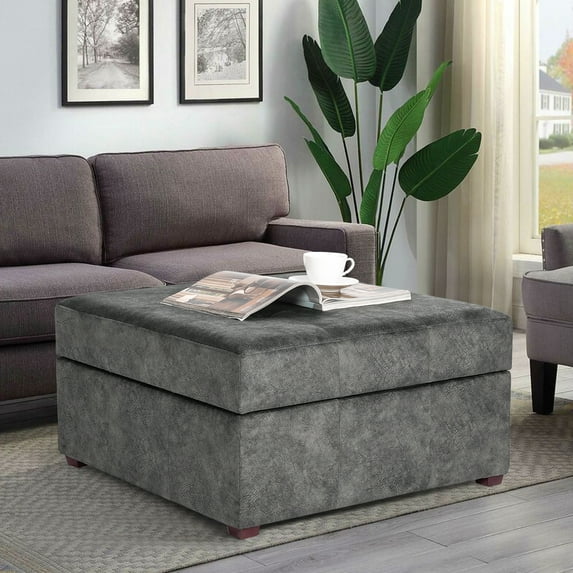 Homebeez Fabric Storage Ottoman Footrest Stool Gray