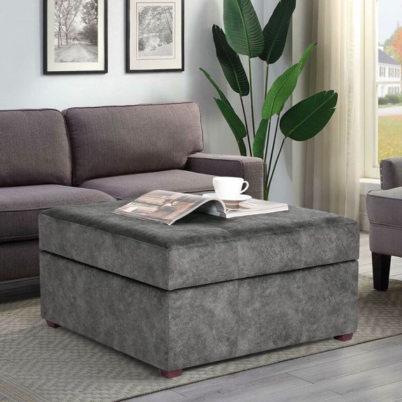Homebeez Fabric Storage Ottoman Footrest Stool Gray