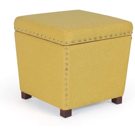 Homebeez Fabric Storage Ottoman Footstool for Living Bedroom Yellow