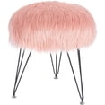 thumbnail image 1 of Homebeez Faux Fur Ottoman Foot Rest Stool-16.1” Vanity Stool with Metal Legs (Pink), 1 of 7