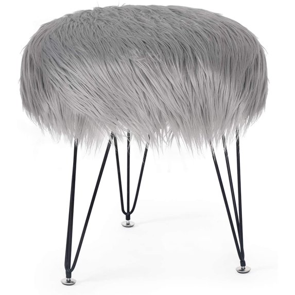 Homebeez Faux Fur Ottoman Footrest Vanity Stool Gray