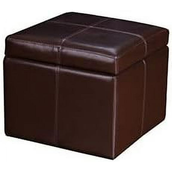 Homebeez Faux Leather Storage Ottoman Square Footrest Stool Cube Bench Ottoman (Reddish Brown)