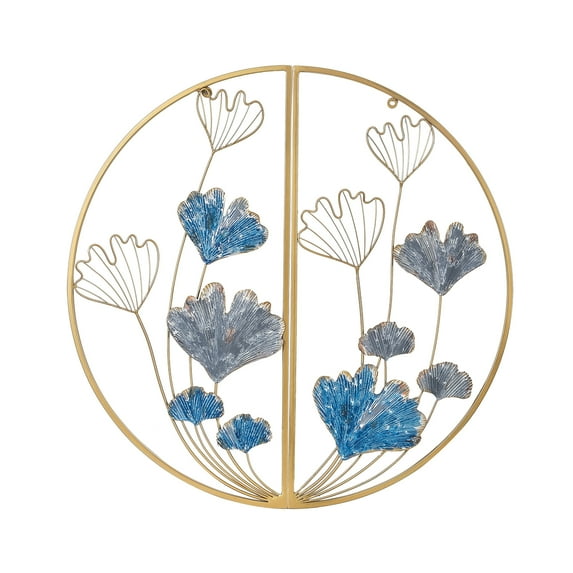 Homebeez Gold Metal Wall Decor, Blue & Gold Leaf Art Wall Hanging Home Decor with Frame Christmas Thanksgiving Decoration