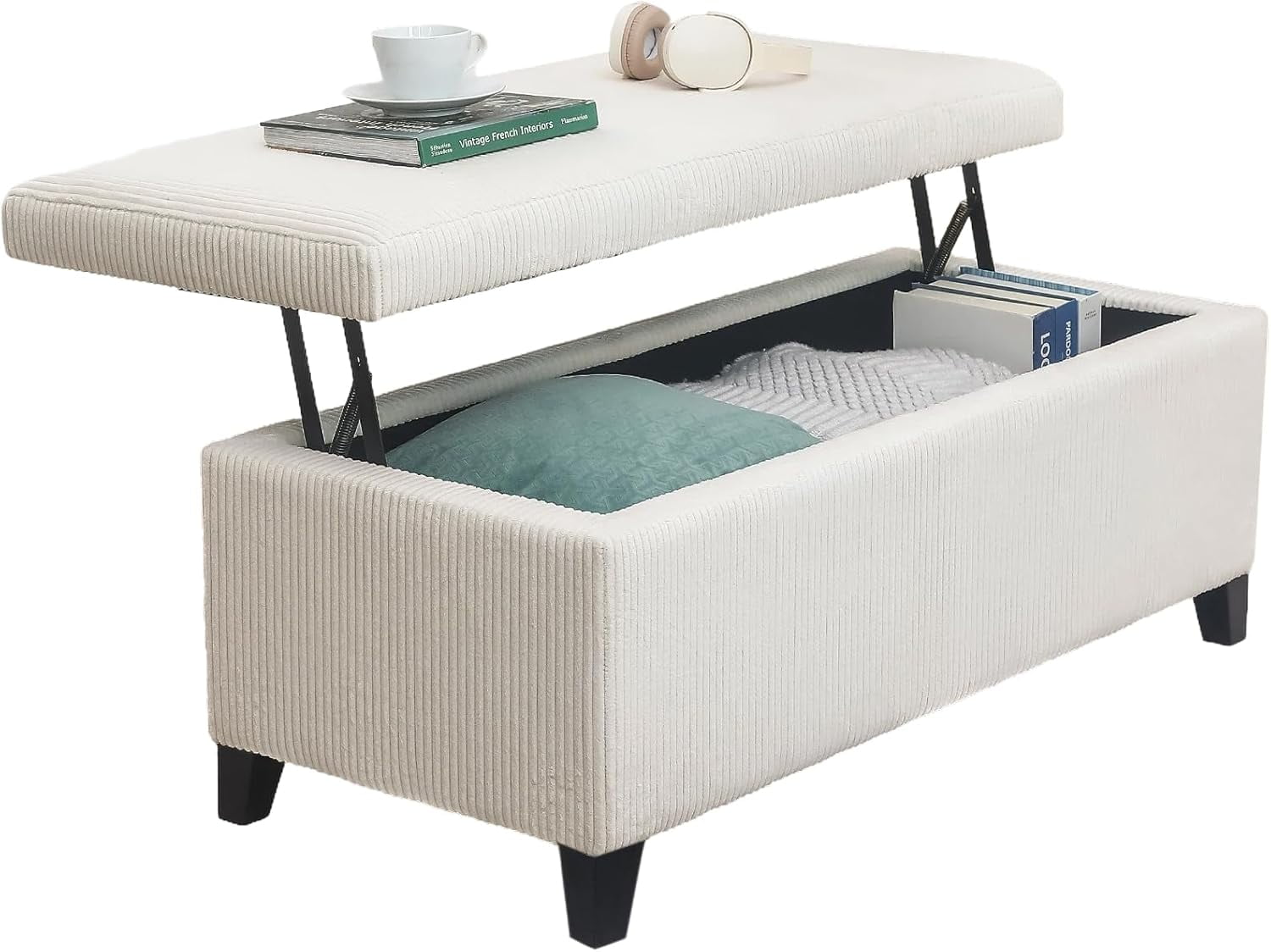 Homebeez Lift Top Storage Ottoman Bench, 42 inch Beige Rectangular ...