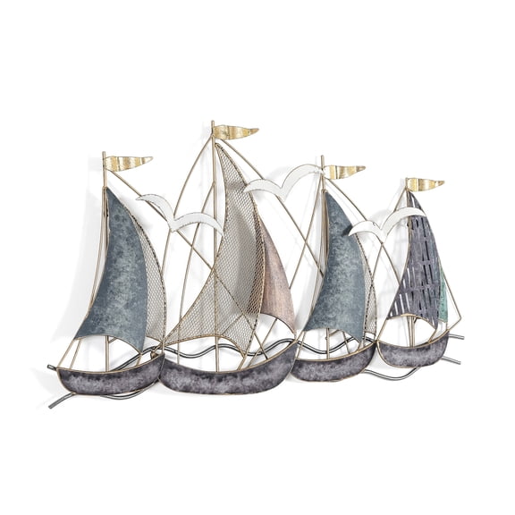 Homebeez Metal Sailboat Wall Decor, 3D Nautical Ship Wall Sculptures, Metal Sailing Boat Coastal Decor School Home Hotel Living Room Bedroom Dining Room