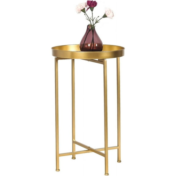 Homebeez Metal Side Table,Round End Table With Tray,Modern Sofa Side Table,Bedside Night Stand,Gold