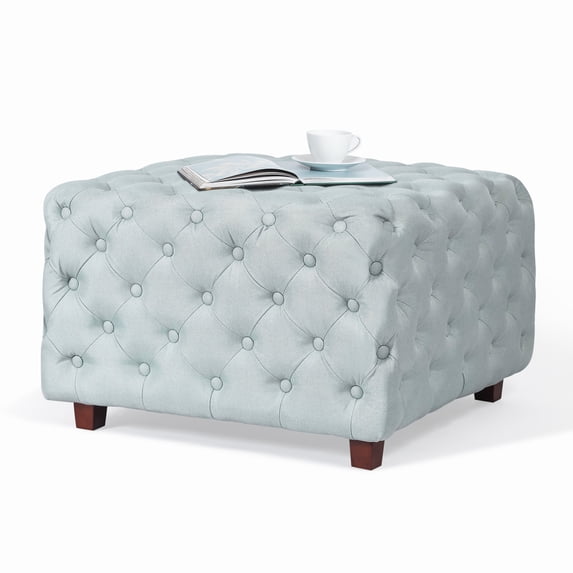 Homebeez Middle Century Upholstered Tufted Coffee Table with Padded Seat, Large Square Ottoman for Living Room Home Office