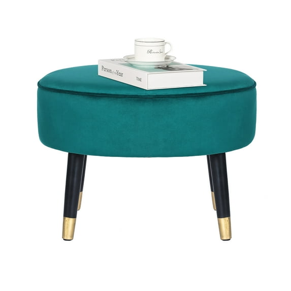 Homebeez Oval Fabric Ottoman Footrest Vanity Stool Peacock Blue