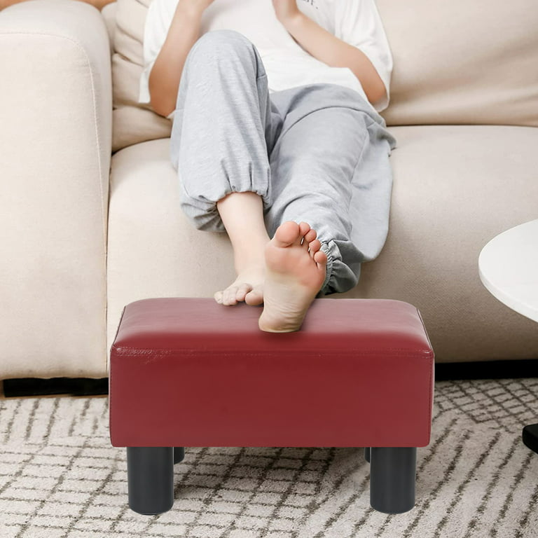 Small Foot Stool Square Leather Ottoman Foot Rest Cushion for Living Brown