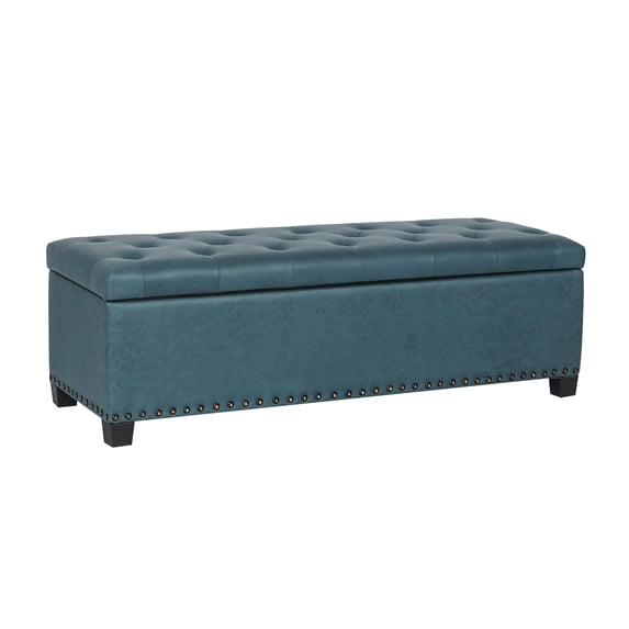 Homebeez Rectangle Faux Leather Storage Ottoman Bench Footrest Stool, Blue