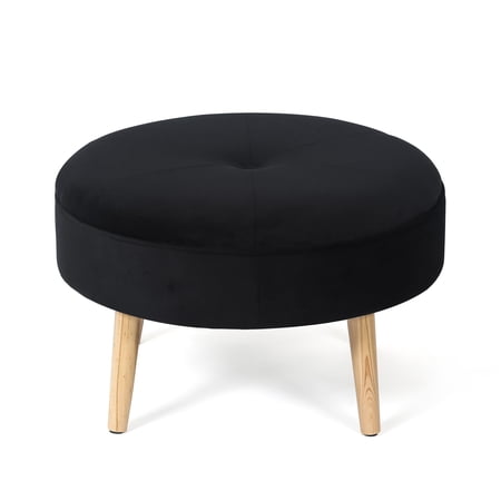 Homebeez Round Fabric Ottoman Footrest Stool,Step Stool,Sofa Footrest Extra Seating,Black