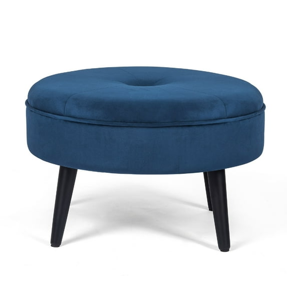 Homebeez Round Fabric Ottoman Footrest Stool,Step Stool,Sofa Footrest Extra Seating,Blue