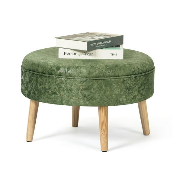 Homebeez Round Fabric Ottoman Footrest Stool,Step Stool,Sofa Footrest Extra Seating,Green