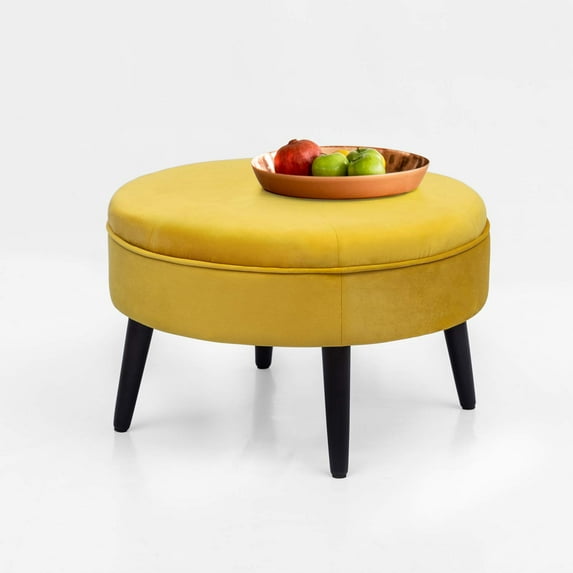 Homebeez Round Fabric Ottoman Footrest Stool,Step Stool,Sofa Footrest Extra Seating,Yellow