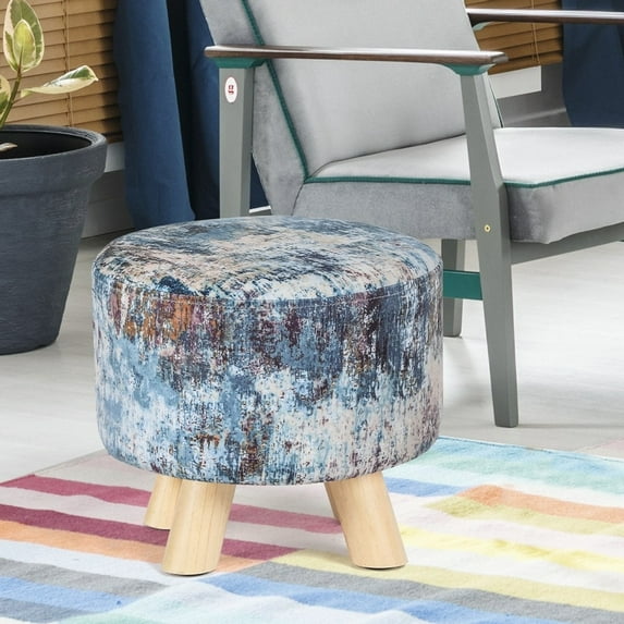 Homebeez Round Fabric Padded Ottoman Foot Rest Stool Wood Sofa Change Shoes Stool,Colorful