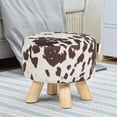 thumbnail image 1 of Homebeez Round Fabric Padded Ottoman Foot Rest Stool Wood Sofa Change Shoes Stool,Leopard Print, 1 of 5