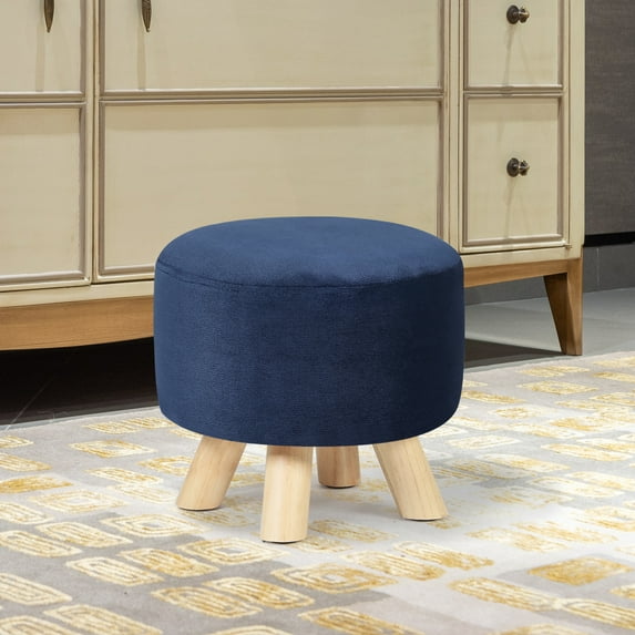 Homebeez Round Fabric Padded Ottoman Foot Rest Stool Wood Sofa Change Shoes Stool,Navy