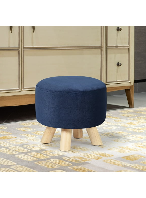Homebeez Round Fabric Padded Ottoman Foot Rest Stool Wood Sofa Change Shoes Stool,Navy