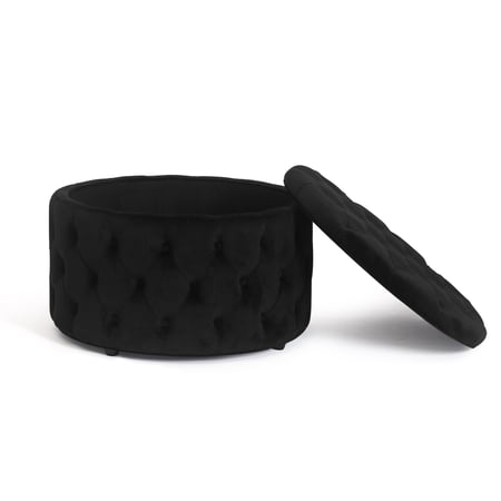 Homebeez Round Storage Ottoman Button Tufted Footrest Stool Coffee Table Children Sofa Stool,Black