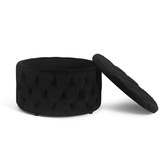 Homebeez Round Storage Ottoman Button Tufted Footrest Stool Coffee Table Children Sofa Stool,Black