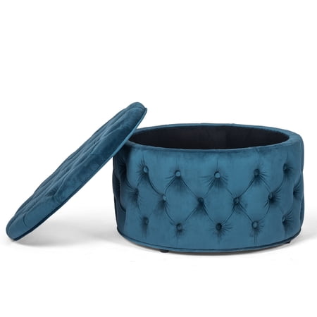 Homebeez Round Storage Ottoman Button Tufted Footrest Stool Coffee Table Children Sofa Stool,Blue