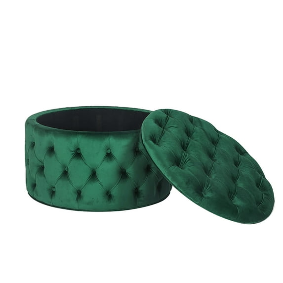 Homebeez Round Storage Ottoman Button Tufted Footrest Stool Coffee Table Children Sofa Stool,Green