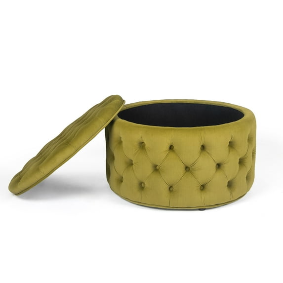 Homebeez Round Storage Ottoman Button Tufted Footrest Stool Coffee Table Children Sofa Stool,Yellow