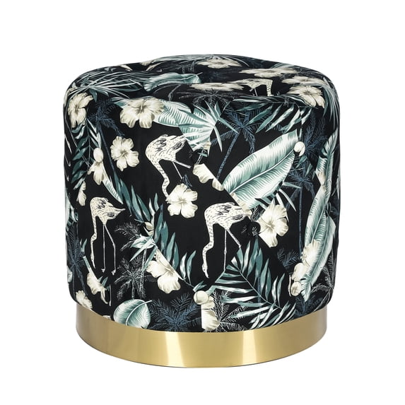 Homebeez Round Velvet Ottoman Footrest Stool Black and Green