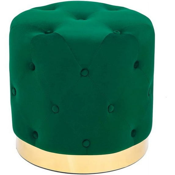Homebeez Round Velvet Ottoman Footrest Stool Green 17.7''D x 16.9''H