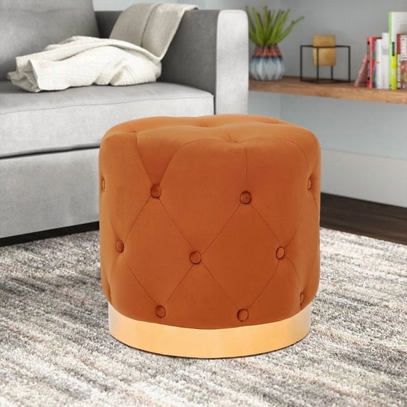 Homebeez Round Velvet Ottoman Footrest Stool Orange 17.7''D x 16.9''H