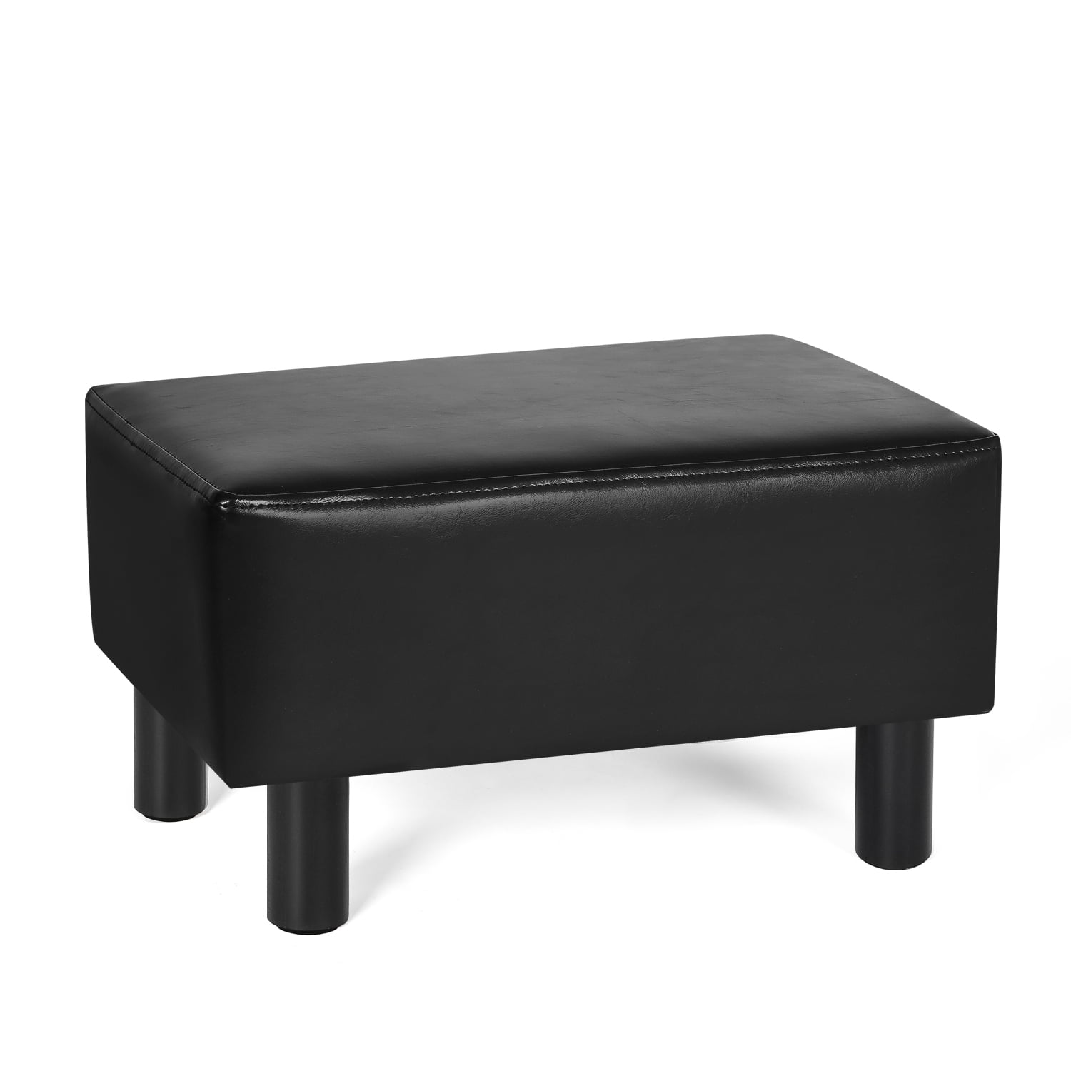 Costway PU Leather Ottoman Rectangular Footrest Small Stool w/ Padded Seat  Black