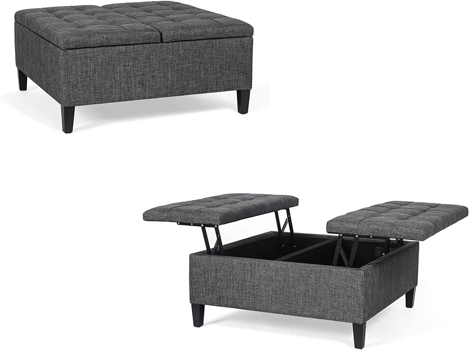 Homebeez Square Coffee Table Double Lift Tufted Top Storage Ottoman Footrest Stool for Living ...