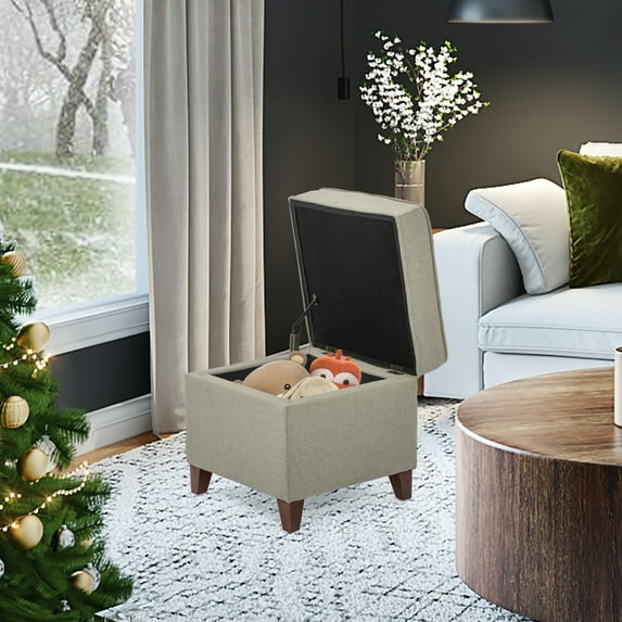 Homebeez Square Fabric Storage Ottoman Foot Rest Light Brown