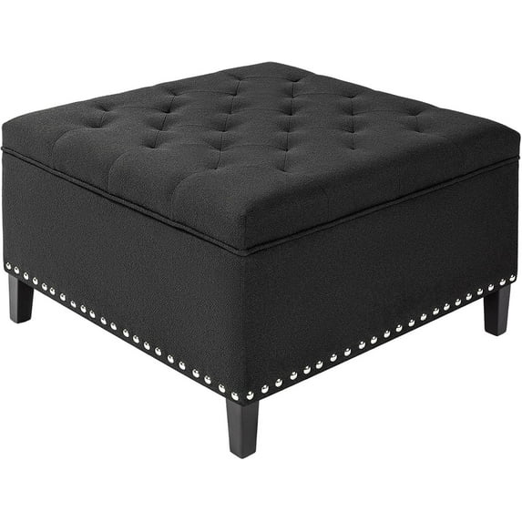 Homebeez Square Storage Ottoman, 30" Large Linen Coffee Table for Living Room, Black