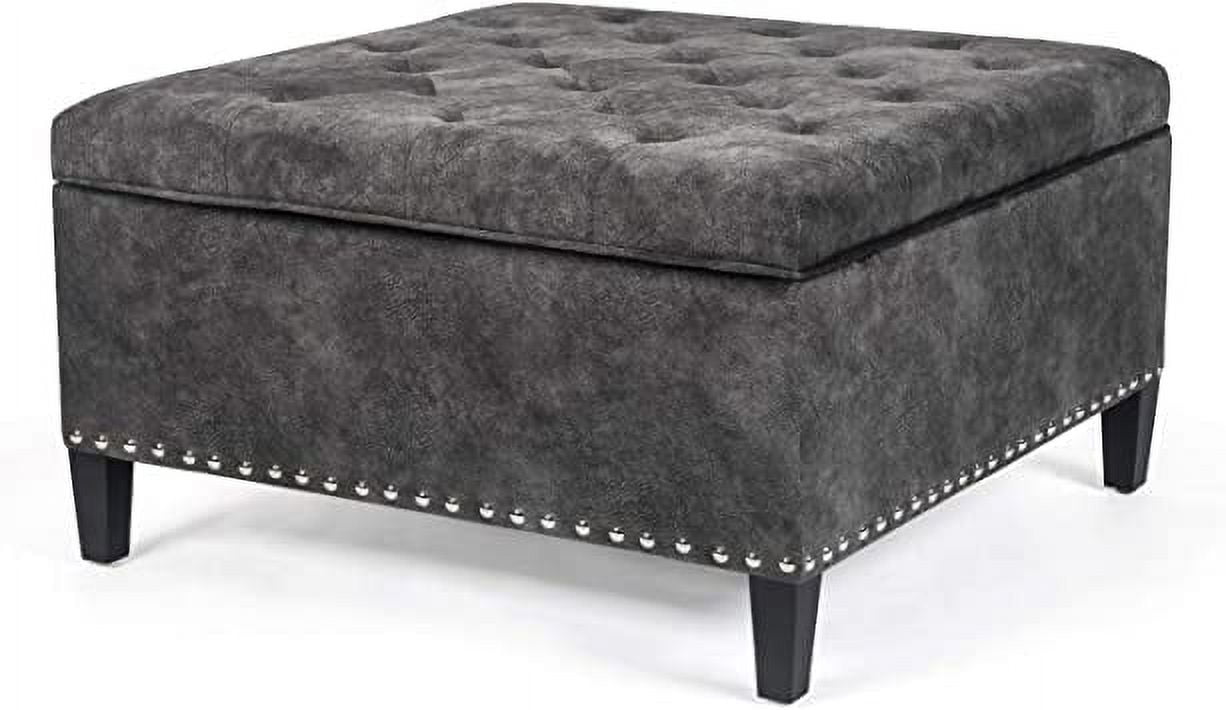 Homebeez Square Storage Ottoman Bench, Tufted Upholstered Coffee Table