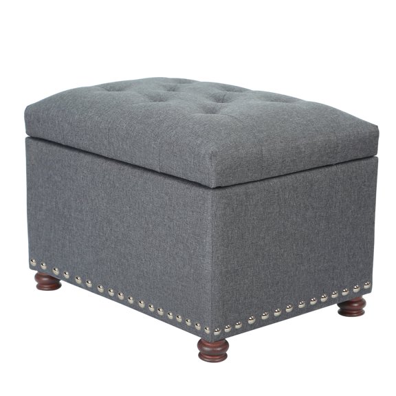 Homebeez Storage Ottoman Bench Foldable Seat Footrest Shoe Bench End of Bed Storage with Hinges,Gray