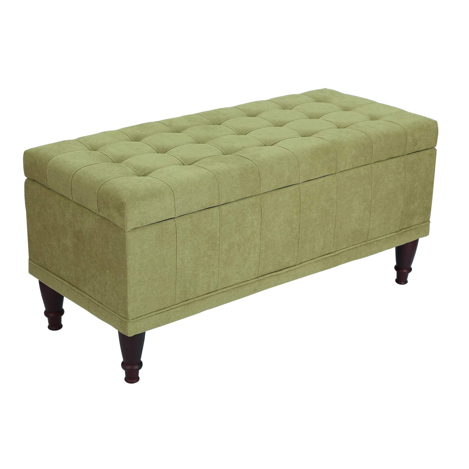 Green Tufted Upholstered Storage Ottoman Bench with Wood Legs