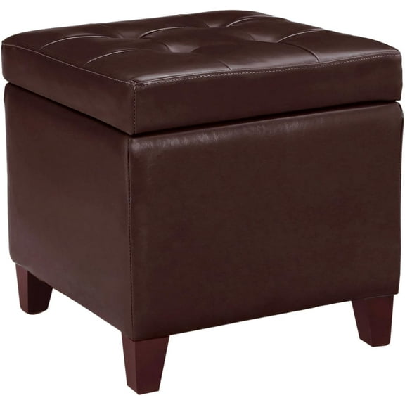 Homebeez Tufted Faux Leather Storage Ottoman Square Cube Foot Rest Stool with Flip Top (Brown)