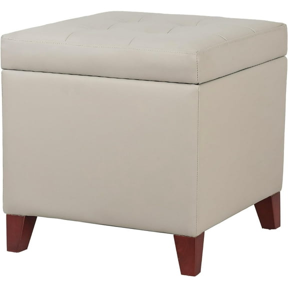 Homebeez Tufted Faux Leather Storage Ottoman Square Cube Foot Rest Stool with Flip Top, Elephant Grey