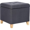 thumbnail image 1 of Homebeez Tufted Grainy Linen Fabric Storage Ottoman Square Cube Foot Rest Stool with Flip Top (Dark Gray), 1 of 16