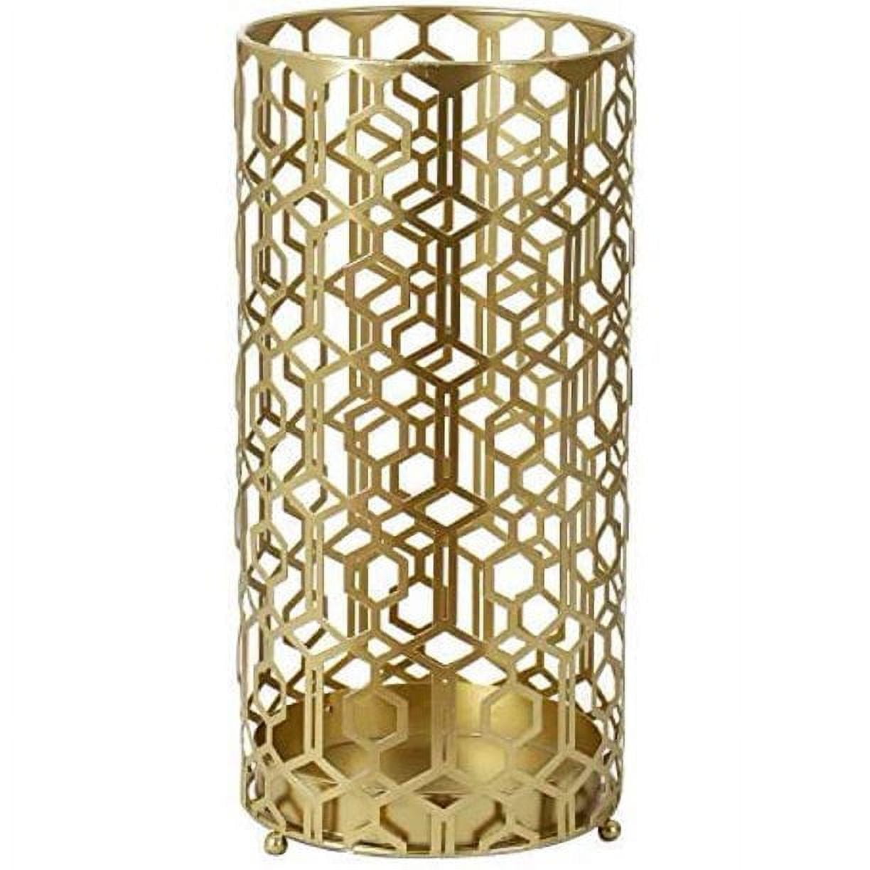 Gold Geometric Metal Umbrella Stand with Drip Tray