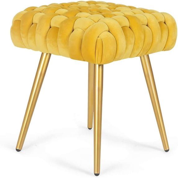 Homebeez Vanity Stool Upholstered Footrest Stool Modern Dressing Stool Side Table Footstool,Yellow