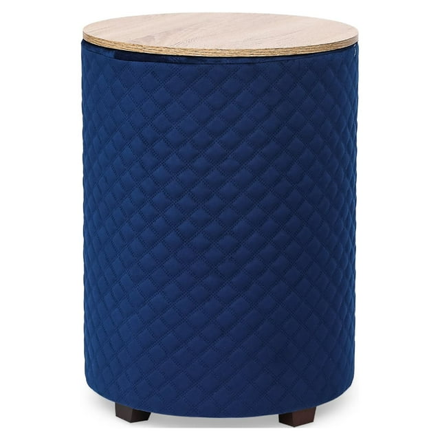 Homebeez Velvet Round Storage Ottoman Footrest Stool Coffee Table Toy