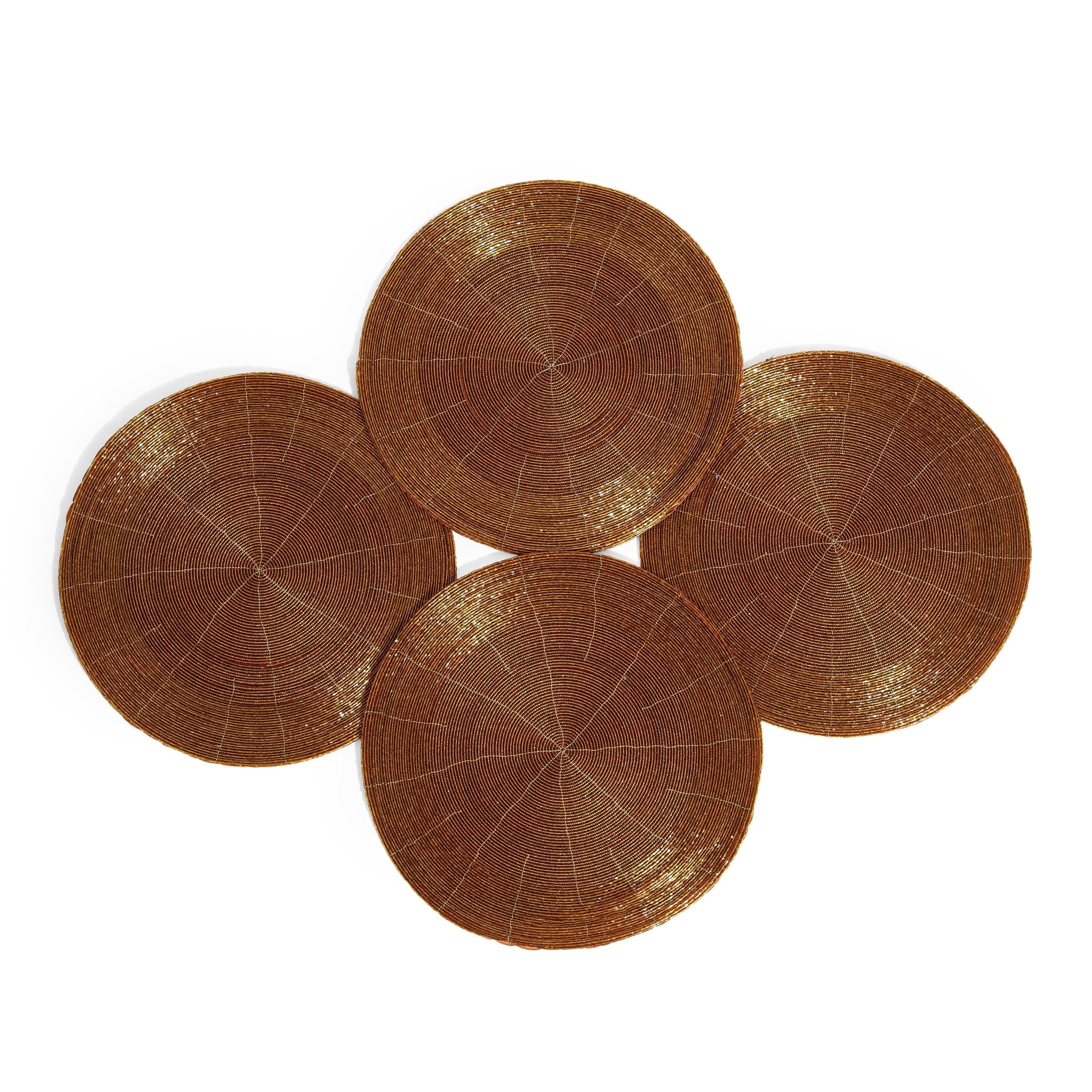 Homebia Designs Beaded Placemats Set of 4-13 Inch Round Decorative Table Chargers Plates - Rustic Farmhouse Handmade Glitz Table Mats for Dining Table, Holiday Parties, Wedding & Home Décor - Coffee