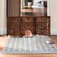 thumbnail image 1 of Homebia Designs Carved Wooden Dog Gate-Extra-Wide Freestanding Foldable Indoor Pet Barrier, Decorative Safety Gate for Dogs & Puppies, Perfect for Stairs, Doorways & Hallways-24x54 " Natural Burnt, 1 of 9