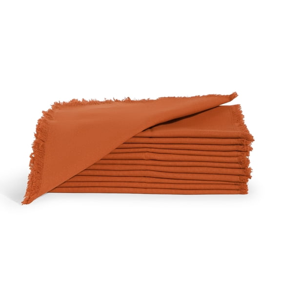 Homebia Designs Cotton Napkins Set of 12, Beautiful Handmade Fringe Dinner Cloth Napkins, Washable and Reusable for Dining, Parties, Weddings, Holiday & Everyday Use - 18x18 Inch Rust Color